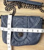  Blue Vegan Leather Mini Chain Crossbody Bag  measuring 9" wide and 6" deep