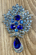Blue Vintage Style Crystal Floral Brooch