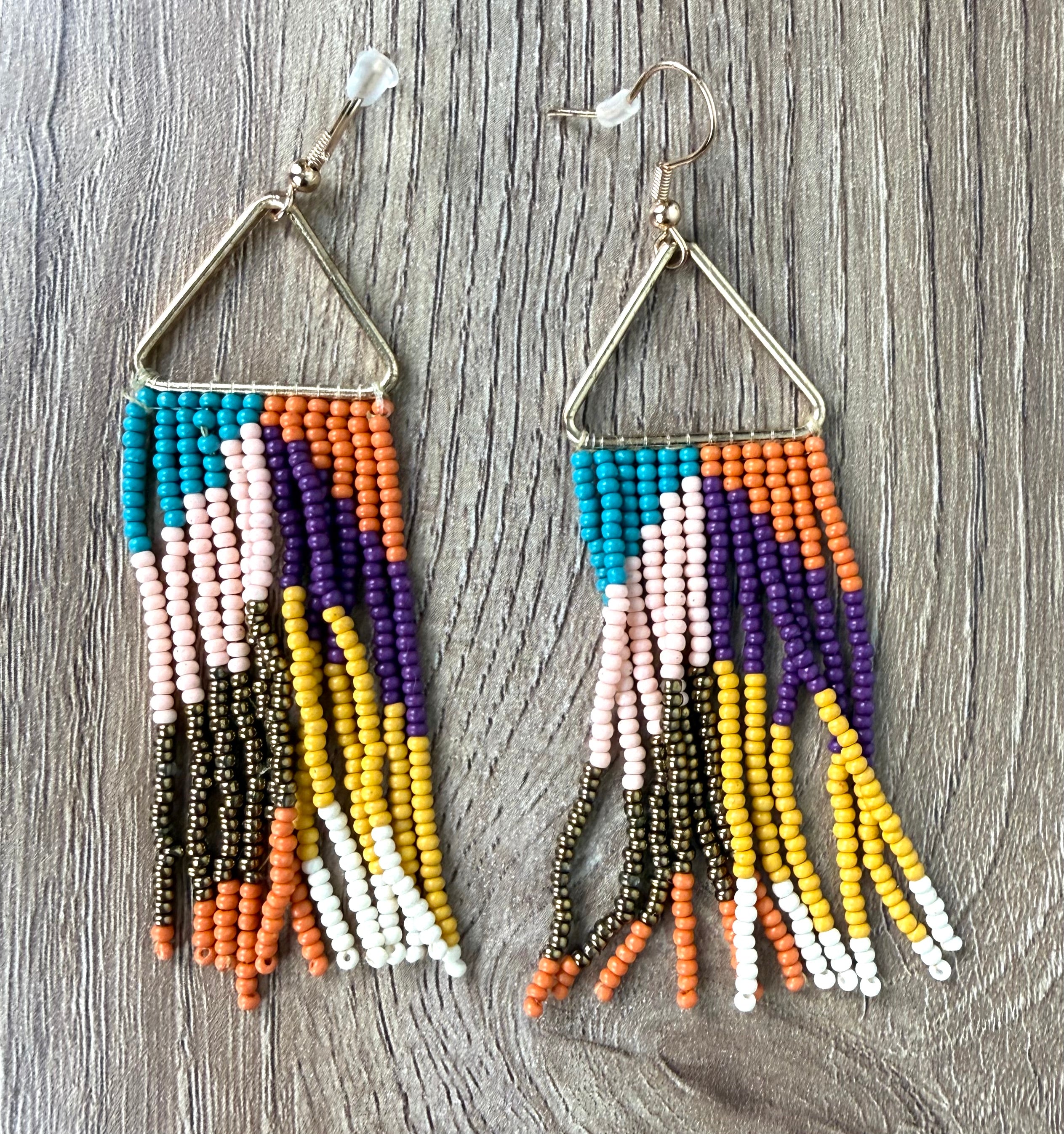 Boho Beaded Fringe Earrings  on table 