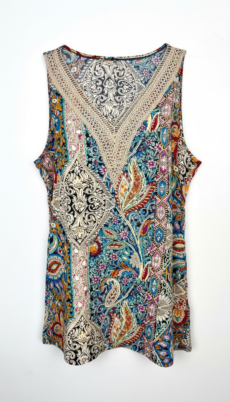 Boho Crochet Neckline Top | Size L at Blue Sparrow Shop