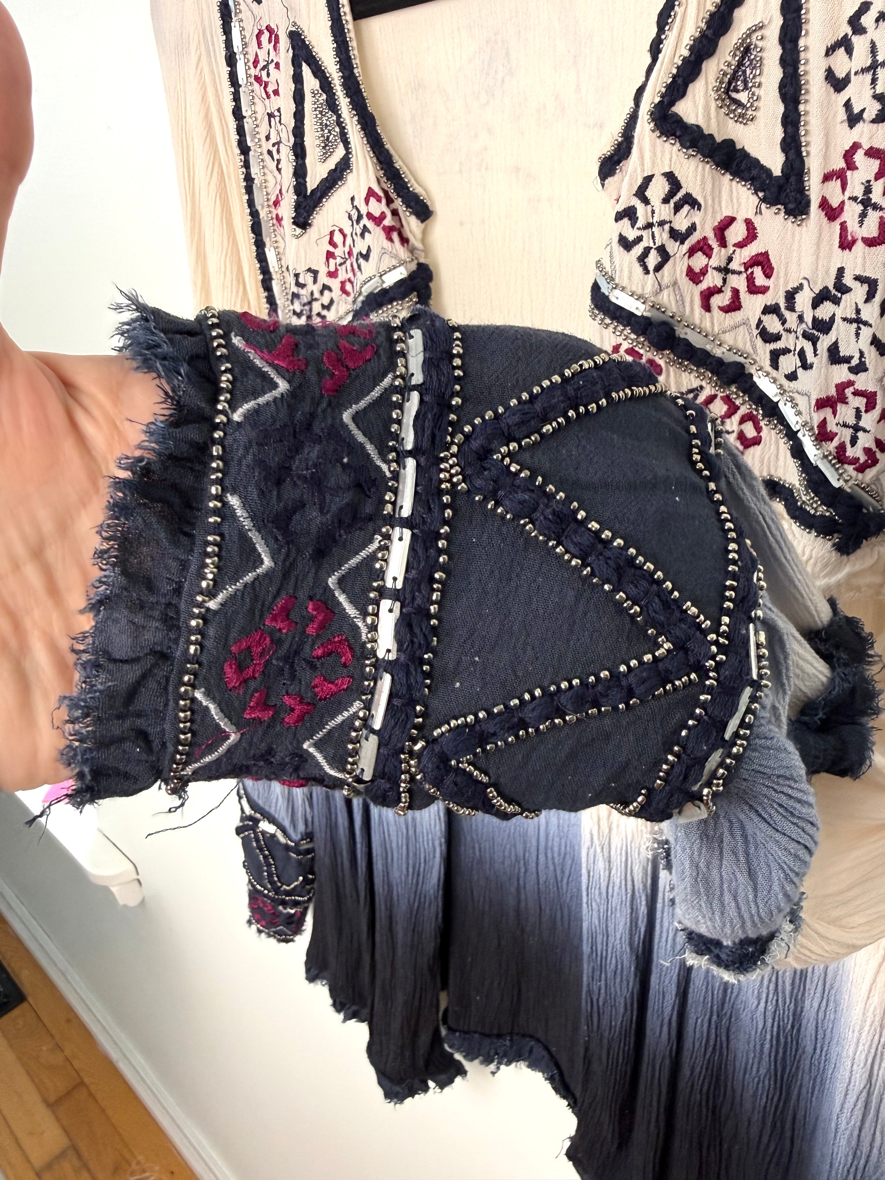 Boho Embroidered Beaded Kimono cuff detail 