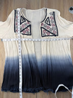 Boho Embroidered Beaded Kimono  measuring 44" bust and 27" shoulder to hem 