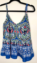 Boho Ikat Print Spaghetti Strap Cami Top | Size M at Blue Sparrow Shop front view on hanger