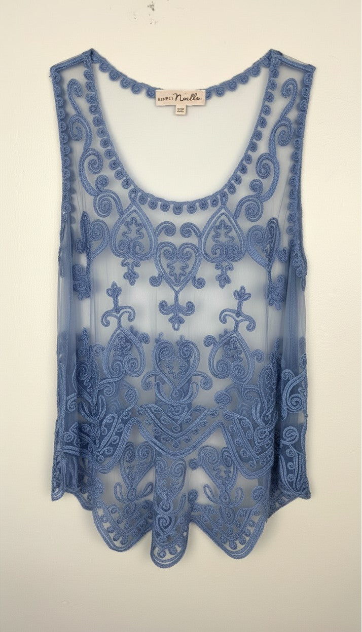 Boho Scrollwork Lace Overlay Cami Top | Size M at Blue Sparrow Shop Canadian Resale 