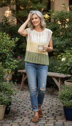 Handmade Crochet Sweater Vest | Size M/L at Blue Sparrow Shop on woman in the garden