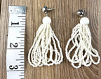 Boho white Seed Bead Tassel Earrings  measuring approx 2.75"