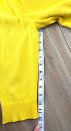 Bright yellow cardigan for Spring sleeve measures 12" 3/4 sleeve 
