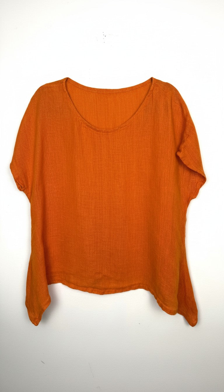 Burnt orange cotton short sleeved oversized top at Blue Sparrow Shop 
