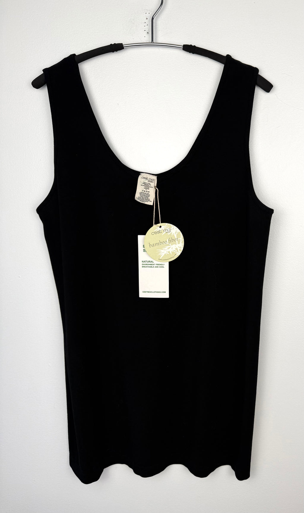 C'est Moi Bamboo Smoothing Tank Top | One Size Plus | Black Bamboo Plus Sized Tank Top at Blue Sparrow Shop on hanger