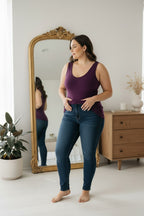 C'est Moi Bamboo Smoothing Tank Top | One Size Plus | Purple Bamboo Plus Sized Tank Top at Blue Sparrow Shop on woman wearing jeans