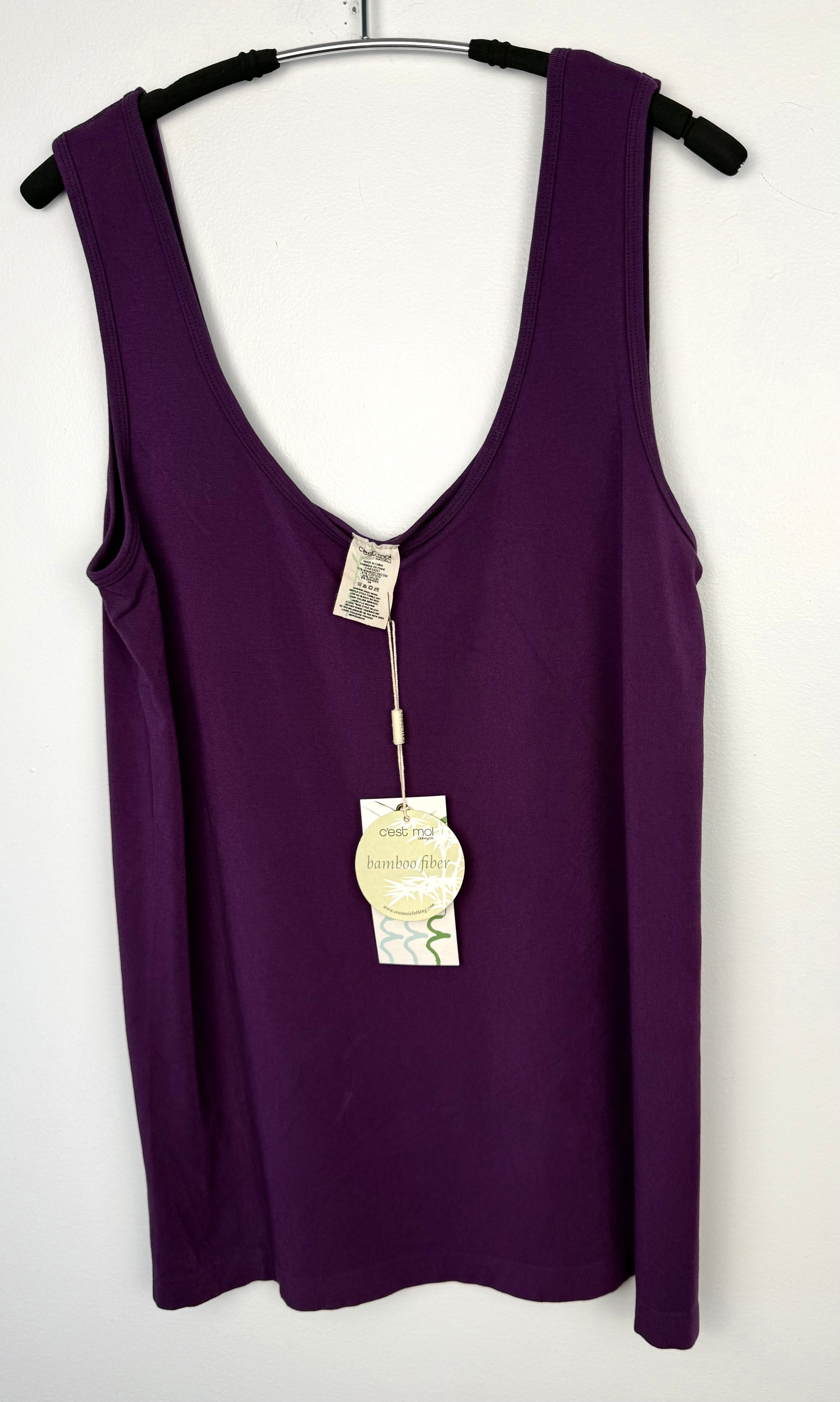 C'est Moi Bamboo Smoothing Tank Top | One Size Plus | Purple Bamboo Plus Sized Tank Top at Blue Sparrow Shop on hanger