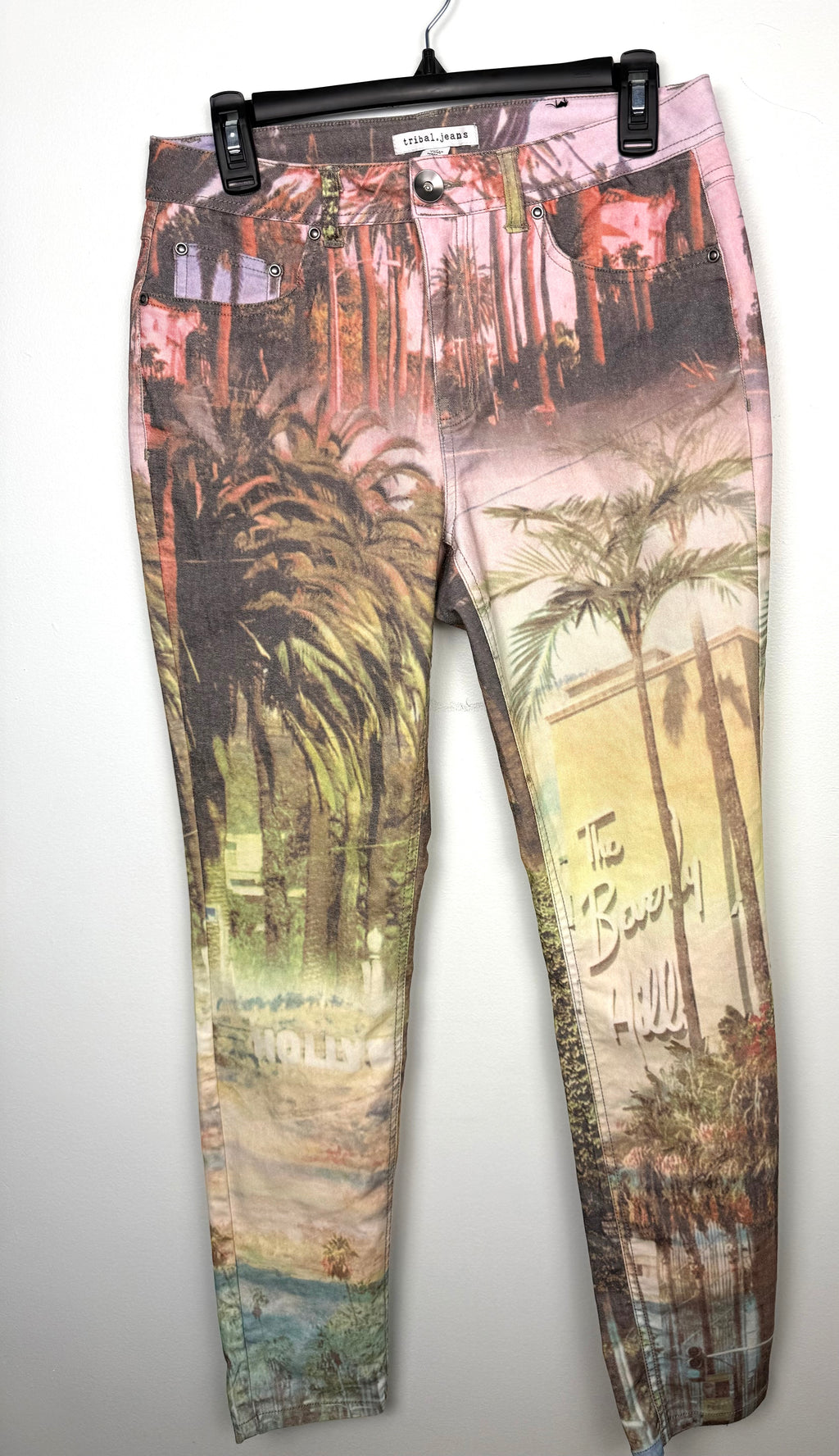 California graphic denim Tribal brand skinny jeans  on hanger