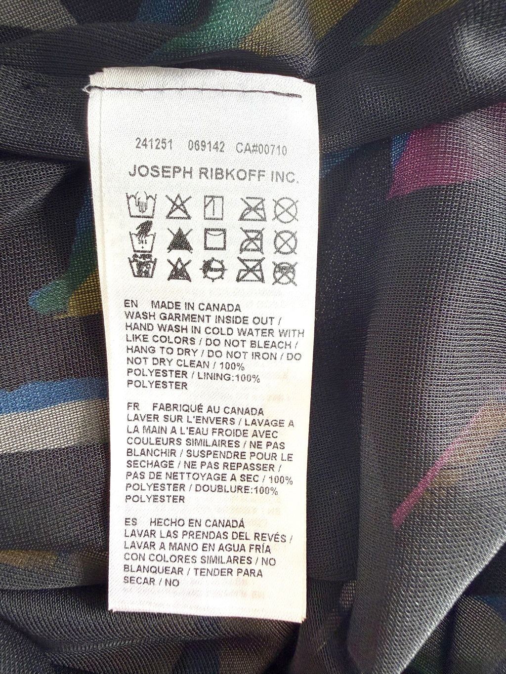 Joseph Ribkoff care tag 100% polyester Made in Canada