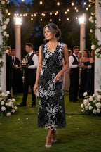 Cartise Embroidered Mesh Cocktail Dress | Size 12 at Blue Sparrow Shop on woman at outdoor event