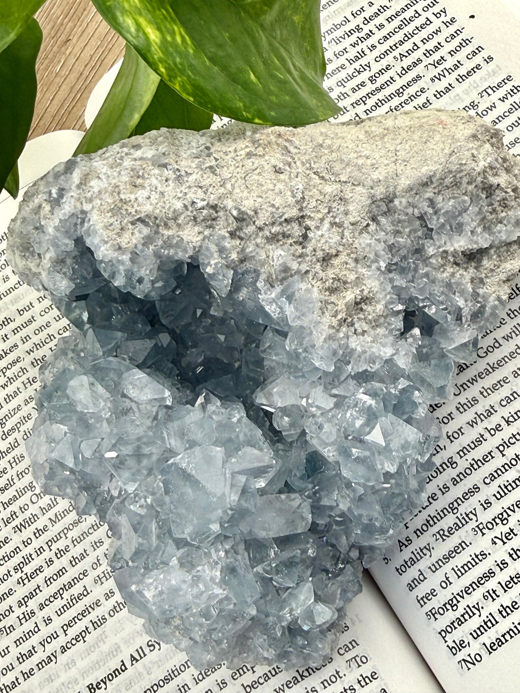 up close of druzy inside Celestite crystal 
