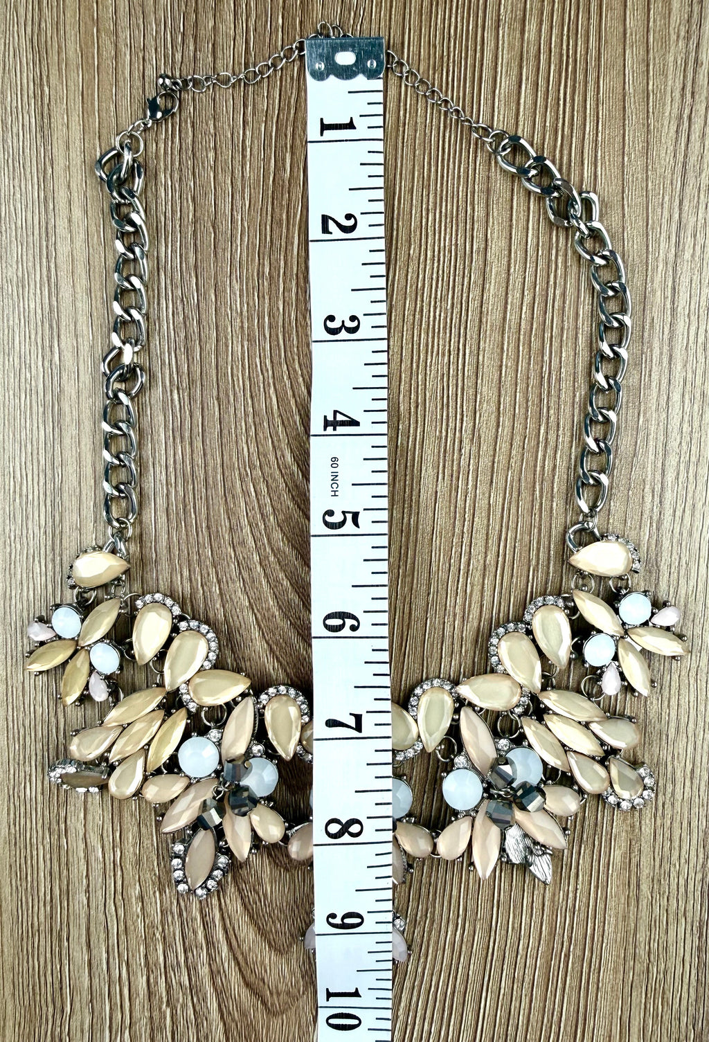 Champagne Floral Statement Necklace  measuring approx 16" when extended