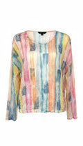 Charlie B Sheer Watercolour Stripe Long Sleeve Top — Rainbow Pastel | Mesh Overlay | Size XS Petite