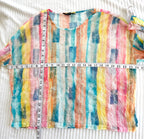 Charlie B Sheer Watercolour Stripe Long Sleeve Top — Rainbow Pastel | Mesh Overlay | Size XS Petite at Blue Sparrow Shop measuring 48" bust and 22" shoulder to hem 