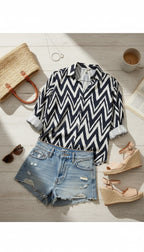 Chico’s Button-Up Blouse | Size S flatlay of outfit at Blue Sparrow Shop