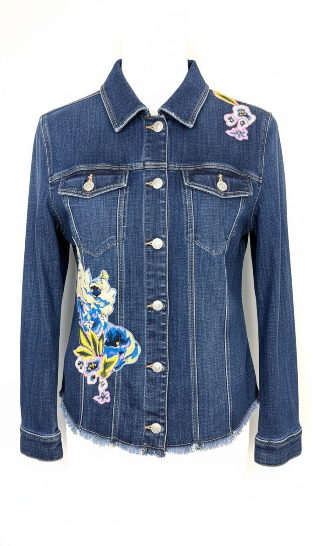 Chico’s Embroidered Denim Jacket | Size L at Blue Sparrow Shop 