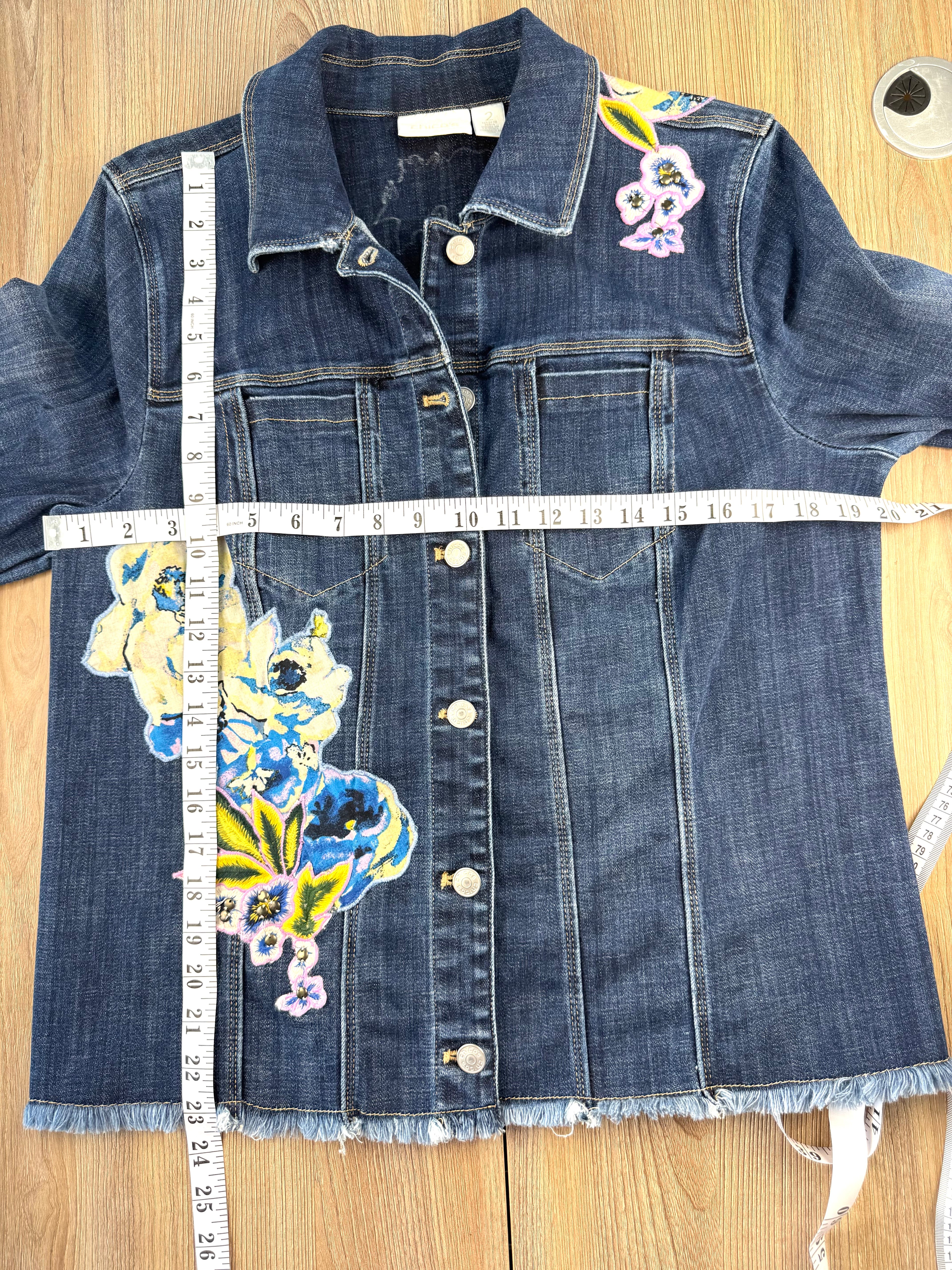Chicos embroidered denim jacket  measuring 40" bust and 23" shoulder to hem 