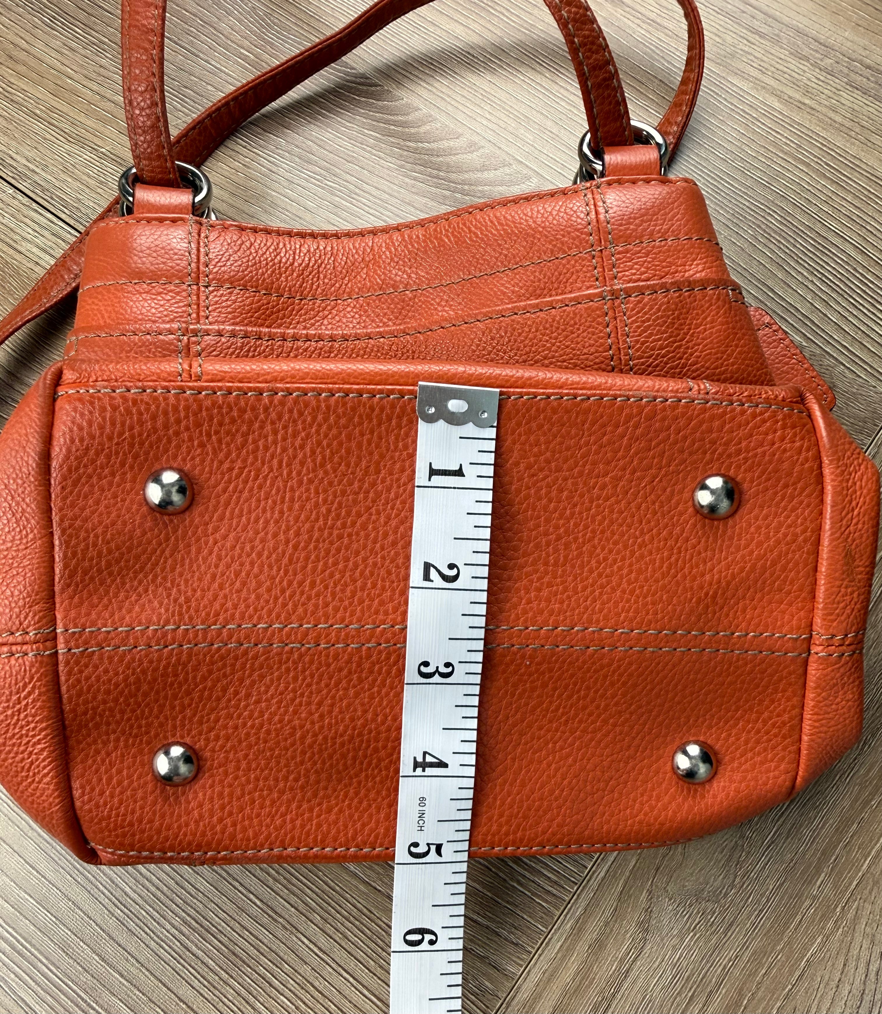 Clarks Orange Pebbled Leather Shoulder Bag measuring 5" deep