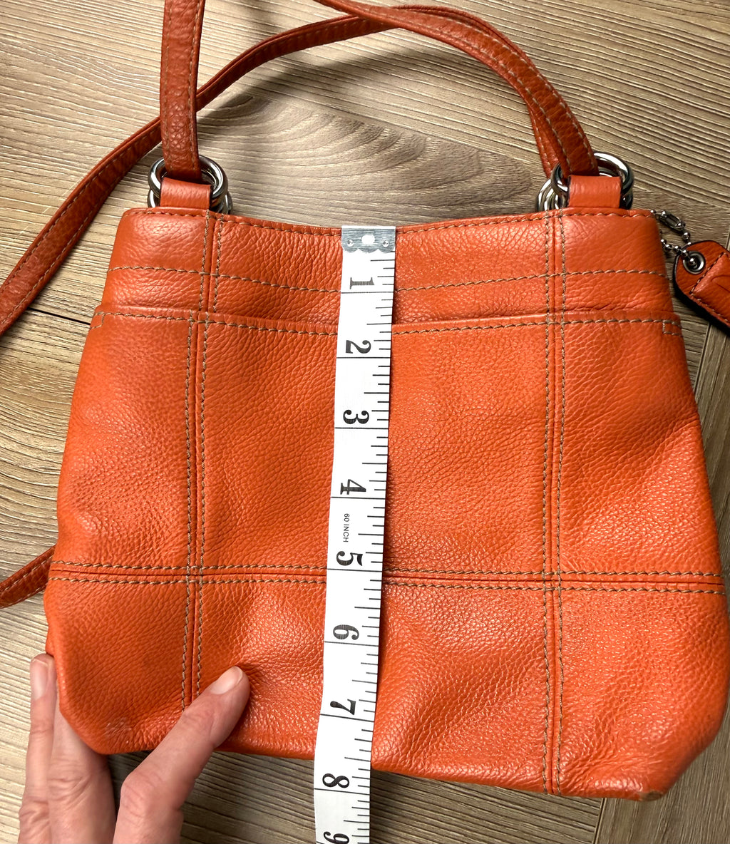 Clarks Orange Pebbled Leather Shoulder Bag measuring 8" from top to bottom 