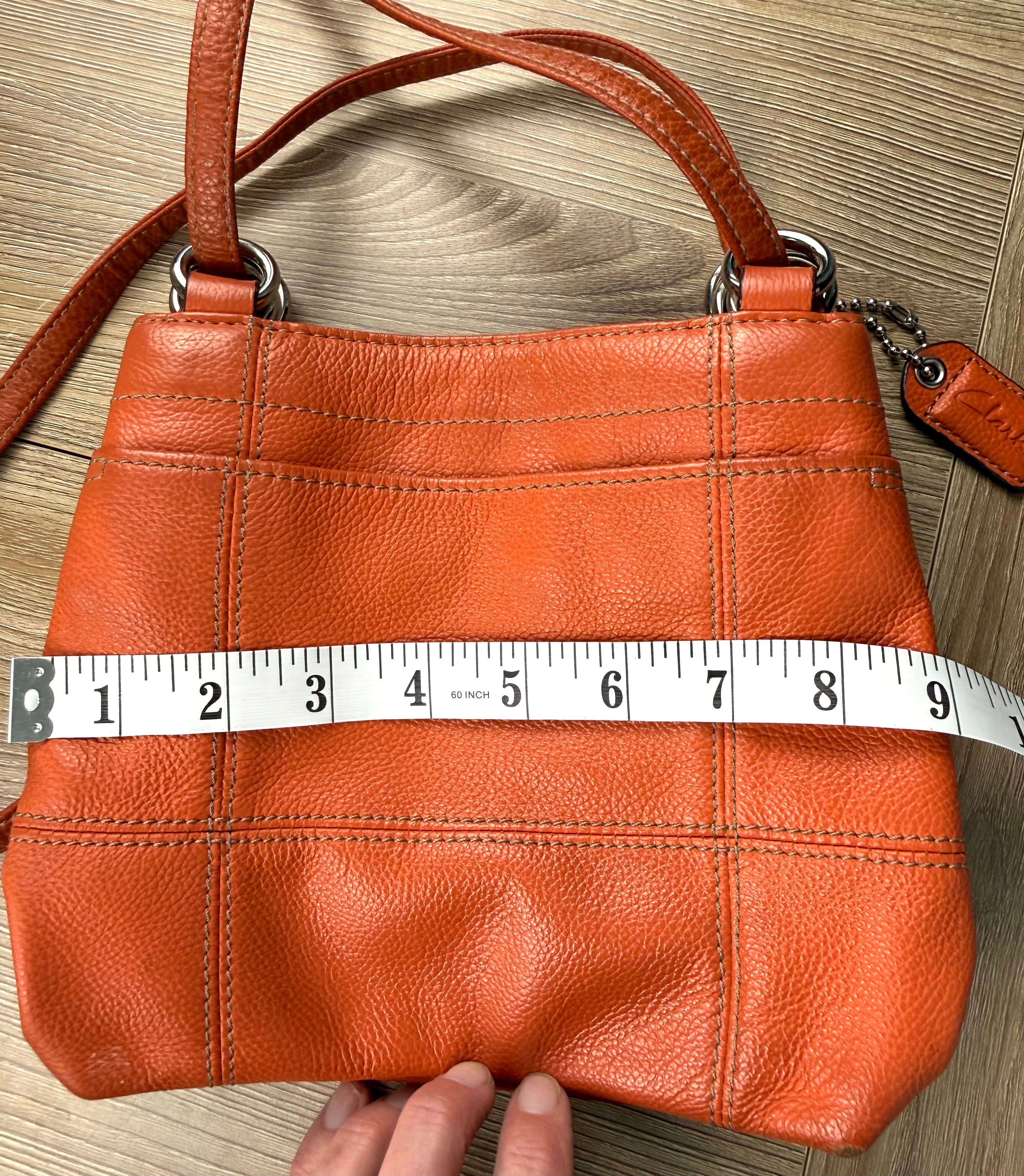 Clarks Orange Pebbled Leather Shoulder Bag measuring 9" wide