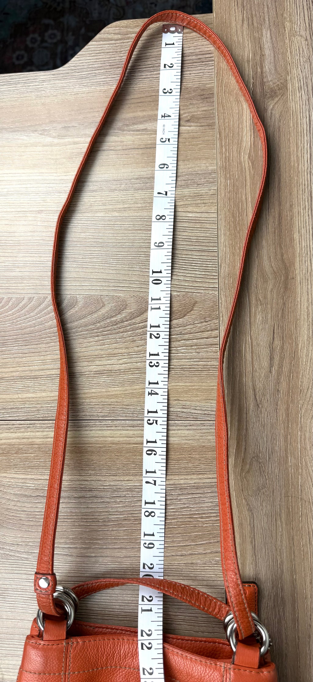 Clarks Orange Pebbled Leather Shoulder Bag measuring approx22" adjustable strap when extended 