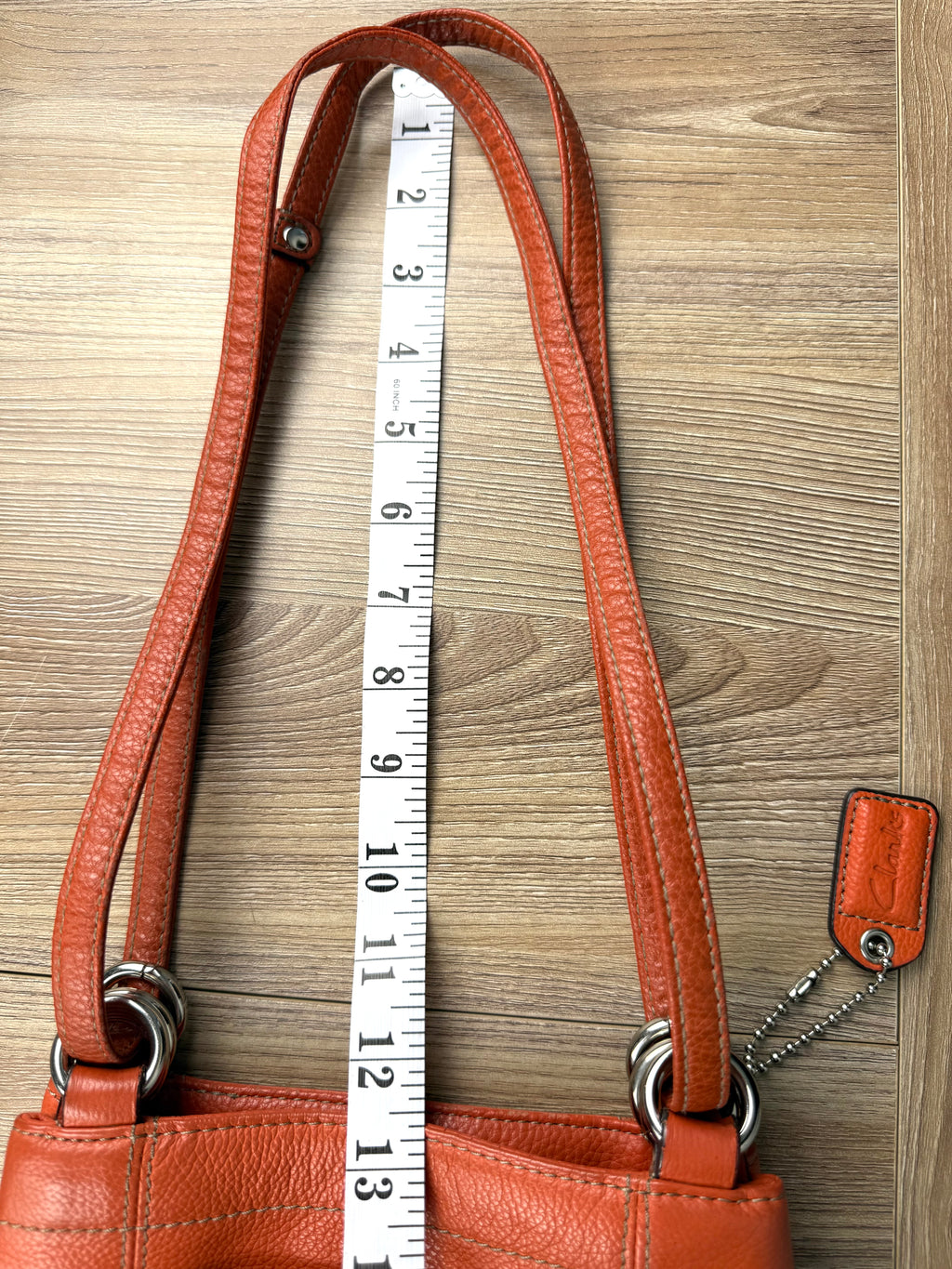 Clarks Orange Pebbled Leather Shoulder Bag measuring approx 12" adjustable strap - see next photo as well 