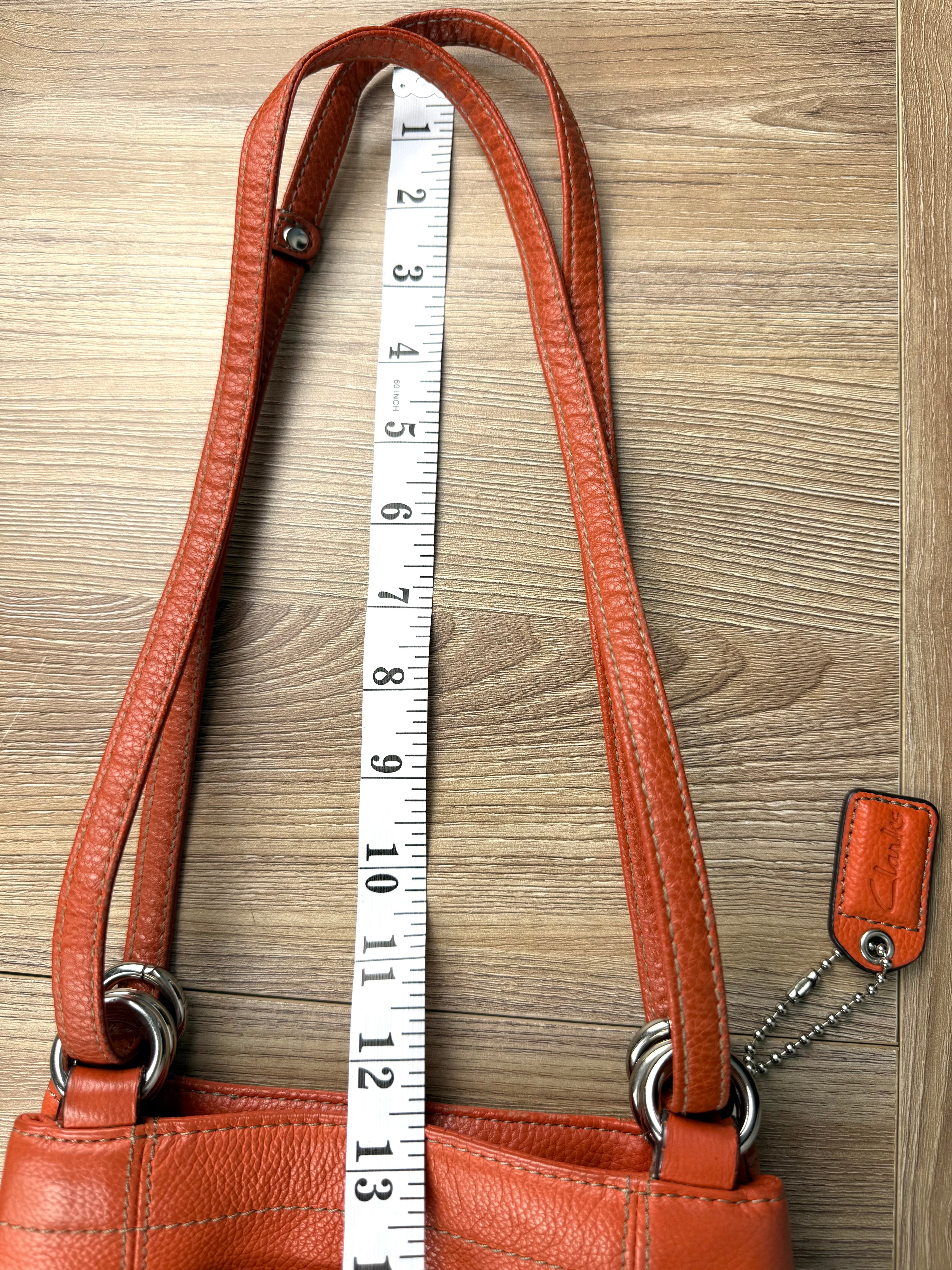 Clarks Orange Pebbled Leather Shoulder Bag measuring approx 12" adjustable strap - see next photo as well 
