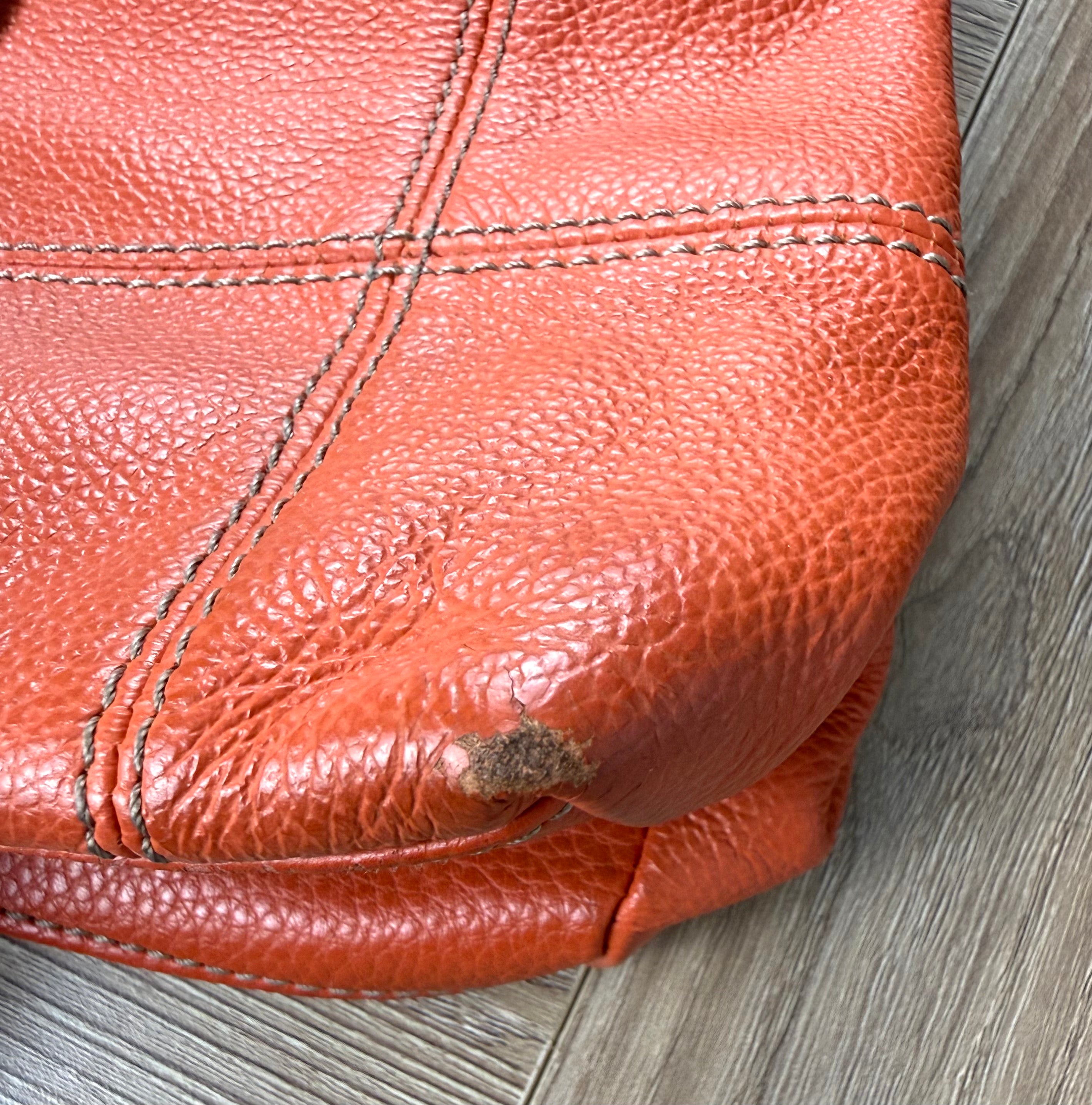 Clarks Orange Pebbled Leather Shoulder Bag wear on one corner 