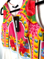 Close up of collar and bust detail on NWT Khaadi Colourful Floral Sleeveless Dress | Statement Summer Dress | Size M at Blue Sparrow Shop 