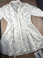 Club Monaco white burnout shirt dress with brocade pattern  measuring 33" shoulder to hem 