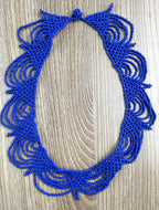 Cobalt Blue Seed Bead Statement Collar Necklace on table