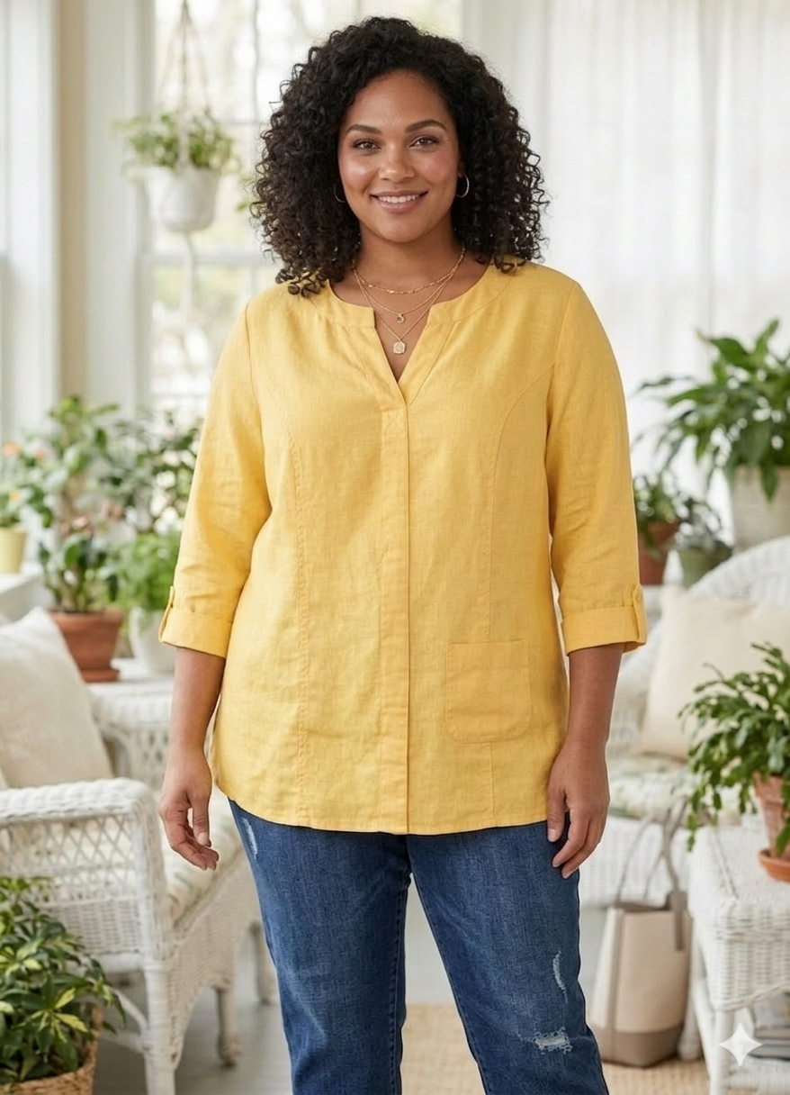 Coldwater Creek 100% Linen Tunic Top lifestyle on model