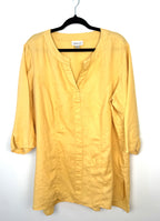 Coldwater Creek yellow button front linen tunic on black hanger 