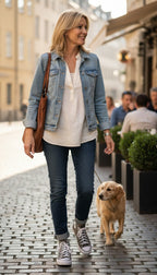 Converse Chuck Taylor High Tops | Size 8.5 at Blue Sparrow Shop on woman walking her dog