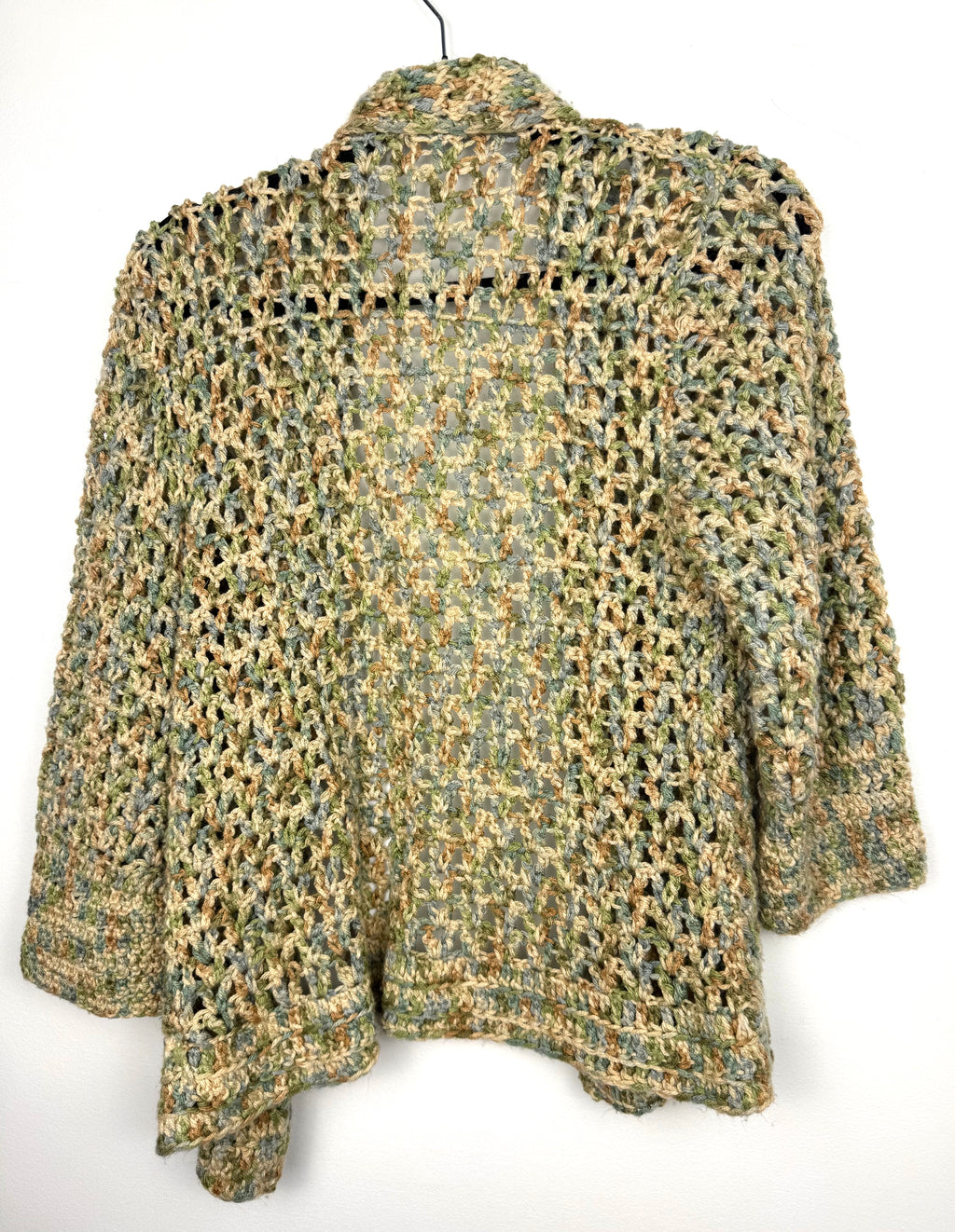 Cottagecore Handmade Crochet Cardigan in earth tones back view