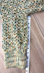 Cottagecore Handmade Crochet Cardigan in earth tones measuring 12" sleeve
