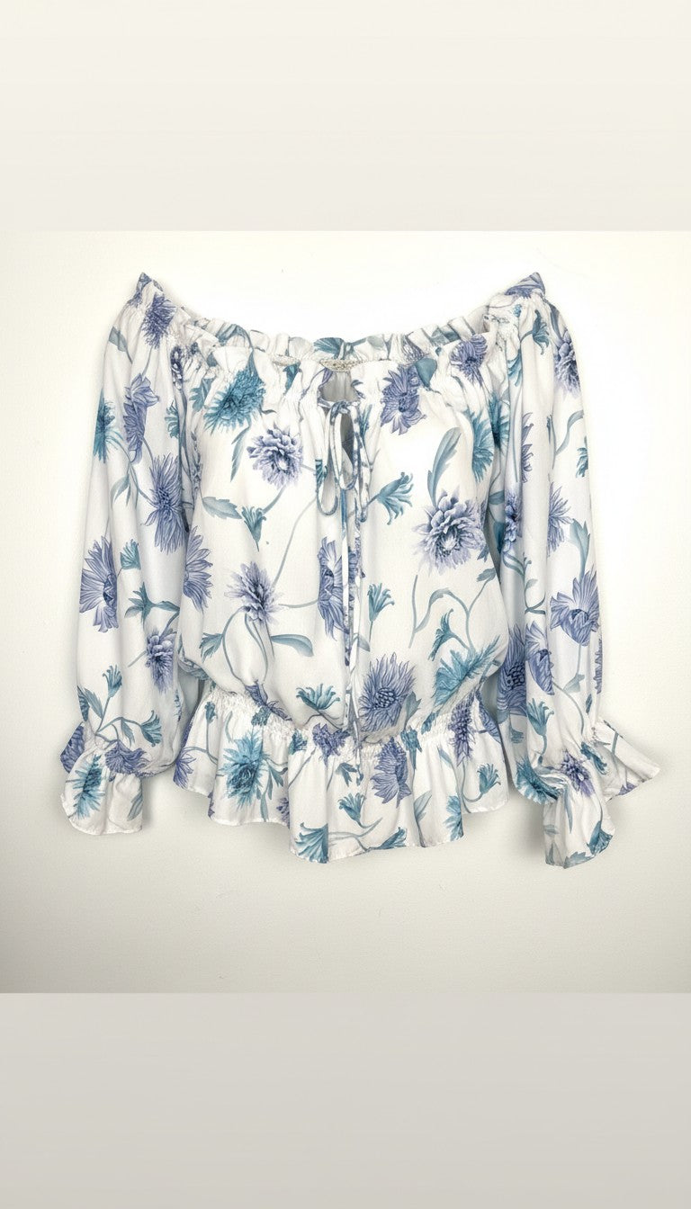 Cottagecore Ruffle Peasant Blouse | Size M at Blue Sparrow Shop
