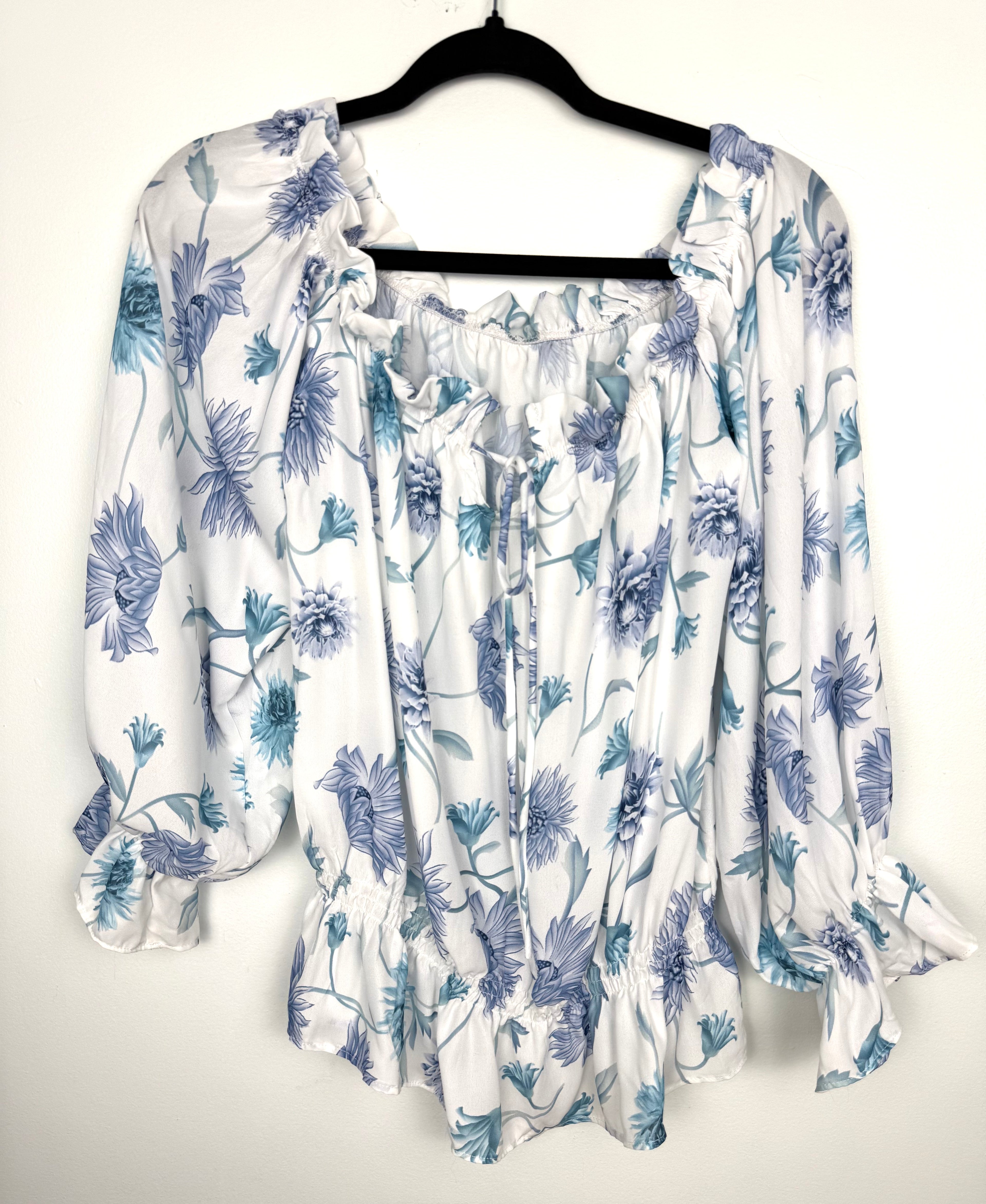 Cottagecore Ruffle Peasant Blouse | Size M at Blue Sparrow Shop on hanger