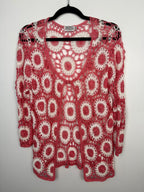 Cottagecore Vintage Style Crochet Cardigan at Blue Sparrow Shop size M on hanger