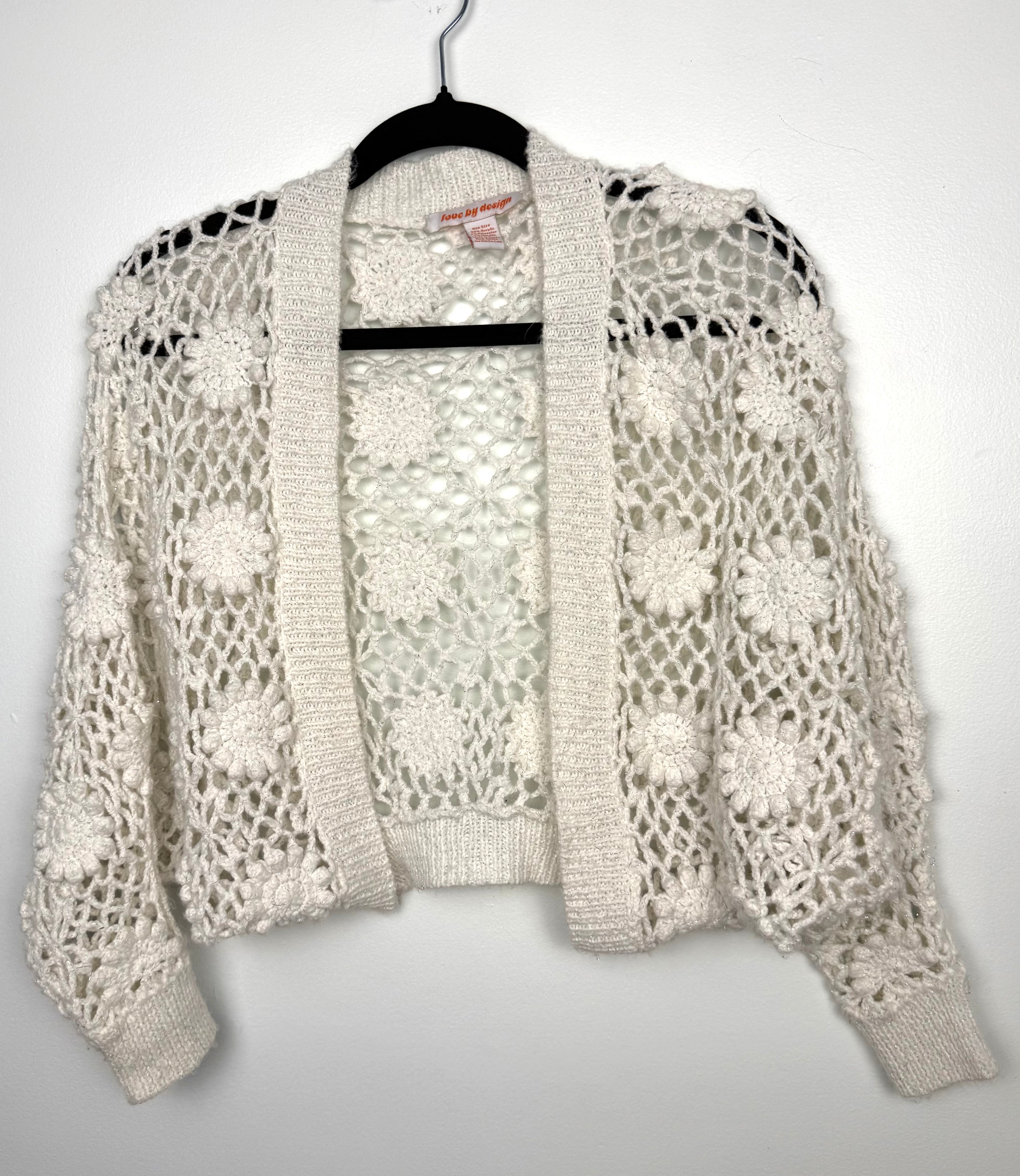 Cottagecore crochet look shrug  on hanger
