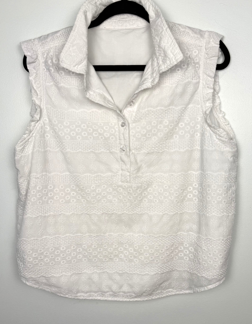 Cotton White Eyelet Top | Size M at Blue Sparrow Shop on hanger