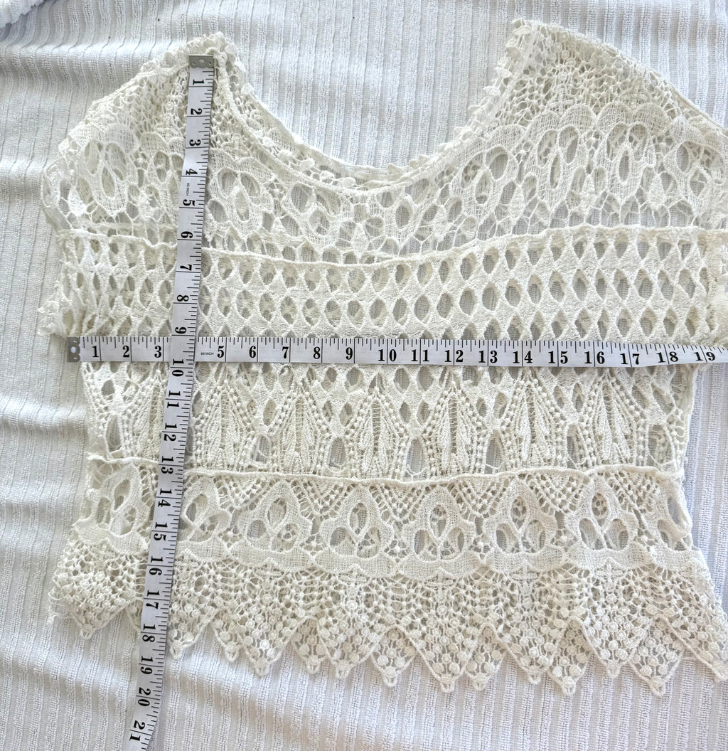 Crochet Boho Layering Top | One Size at Blue Sparrow Shop measuring 38" bust and 18" length