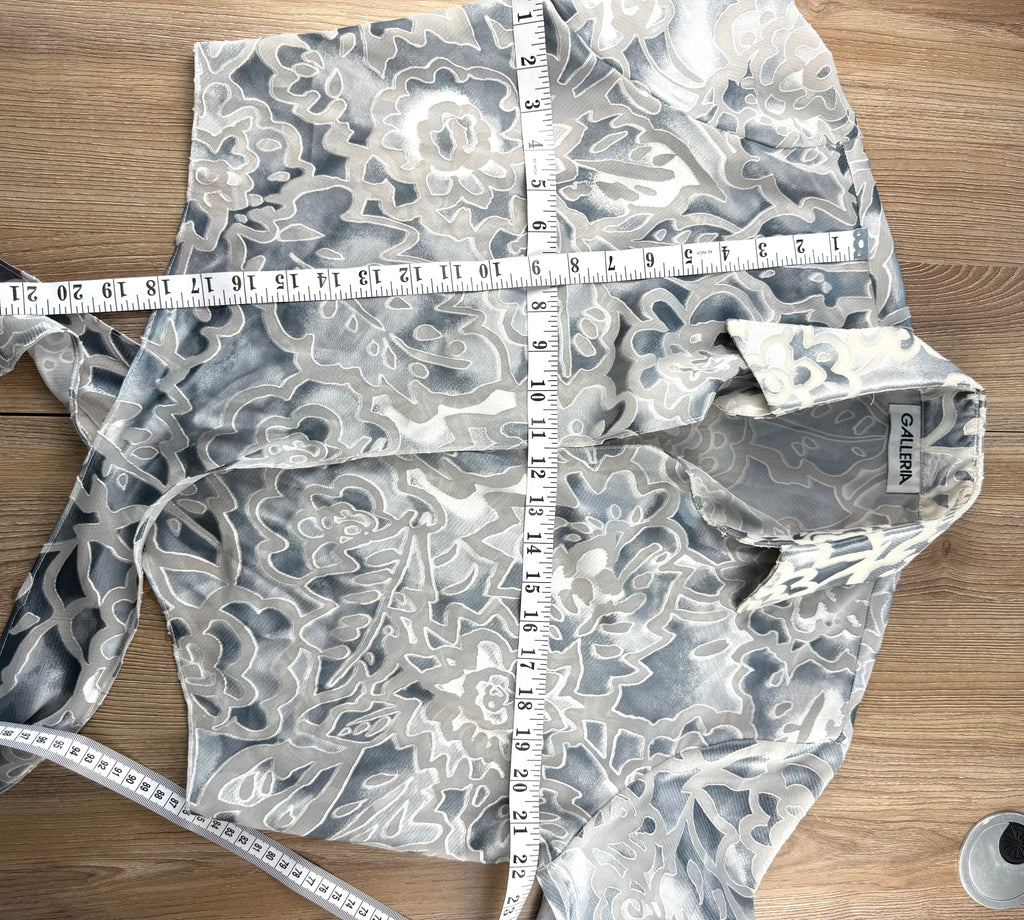 Cropped Chiffon Bolero Jacket measuring 18" shoulder to hem and 44" bust