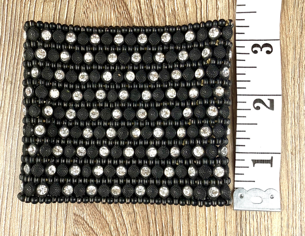 Crystal Rhinestone Wide Cuff Bracelet at Blue Sparrow Shop  measuring 3.5" wide