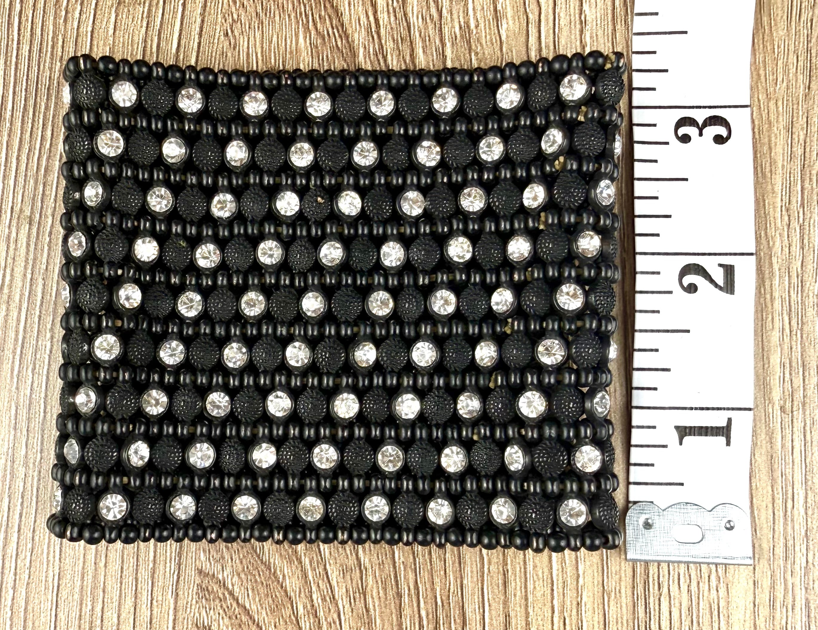 Crystal Rhinestone Wide Cuff Bracelet at Blue Sparrow Shop  measuring 3.5" wide