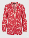 Dalia  boho peasant Floral Tunic Top in red and white  styled on ghost mannequin
